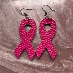 Handmade cancer ribbon earrings